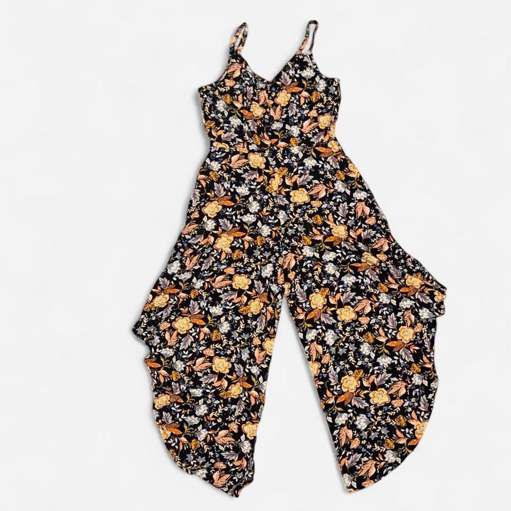 MSK Black Floral Sleeveless Jumpsuit with Asymmetrical Flowy Legs and Tie Waist - Picture 6 of 6